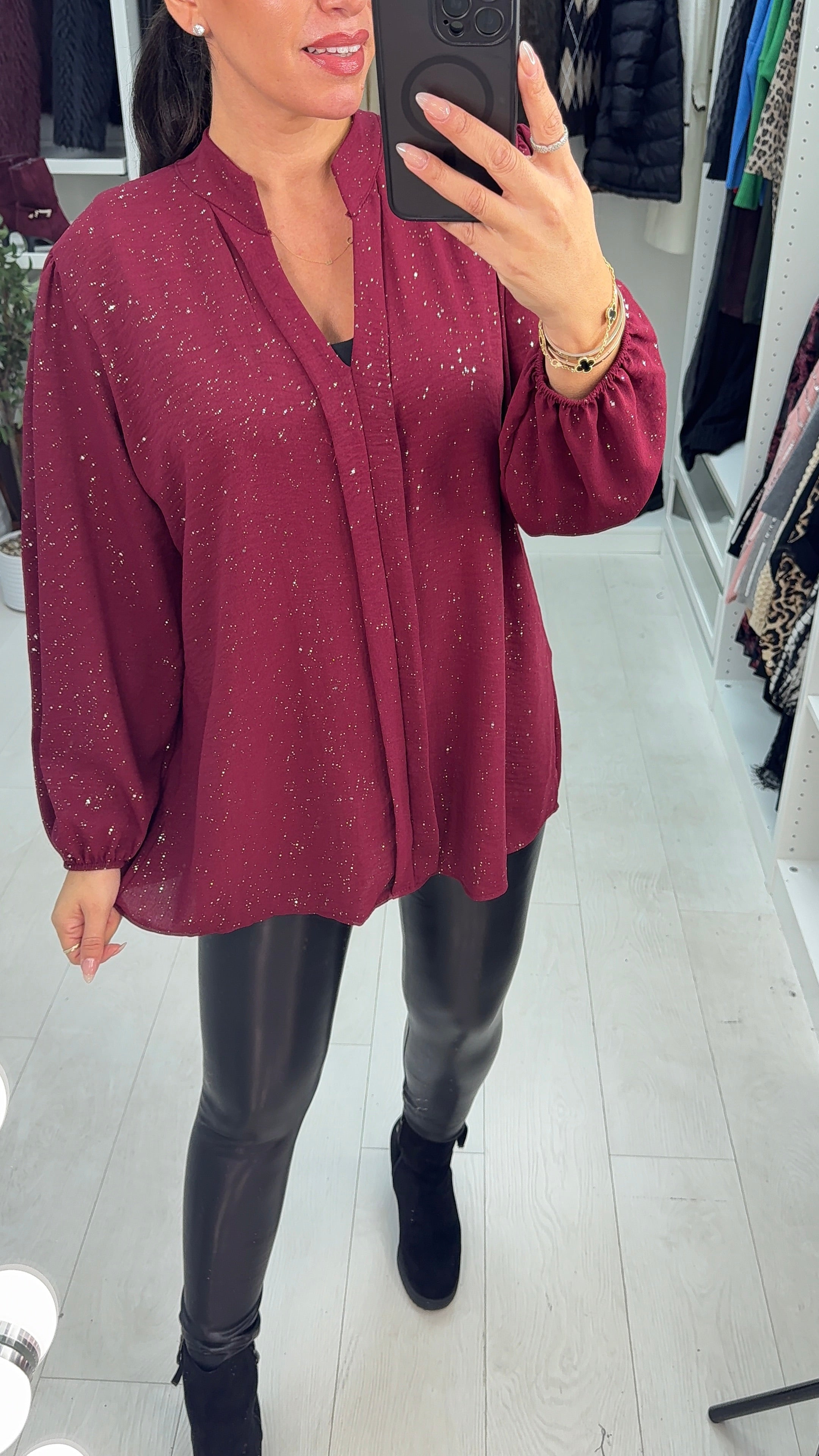 Terisa V Neck Loose Fit Sparkle Top