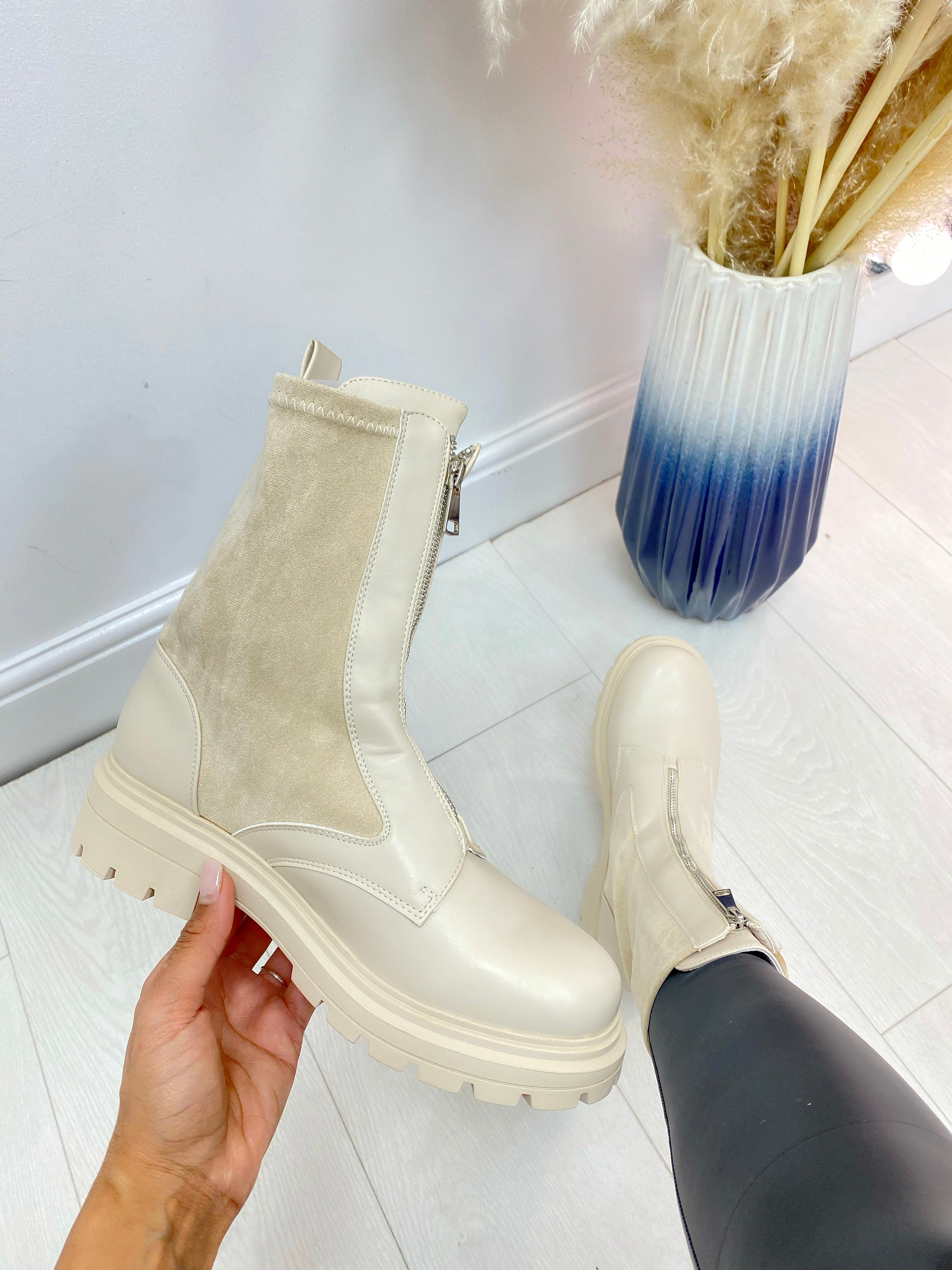 Panteli Zip Front Faux Suede Detail Sock Boot