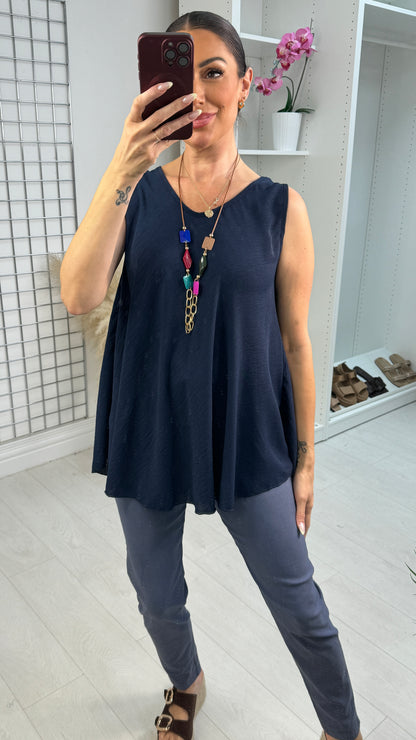 Avali Plain V Necklace Vest Top
