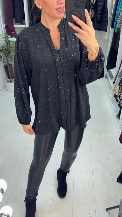 Terisa V Neck Loose Fit Sparkle Top