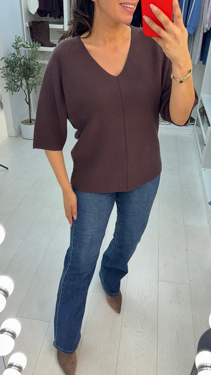 Acia Plain V Neck Waffle Textured Jumper