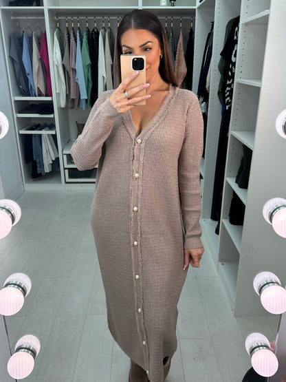 Samira Pearl Button Detailed Maxi Knit Dress