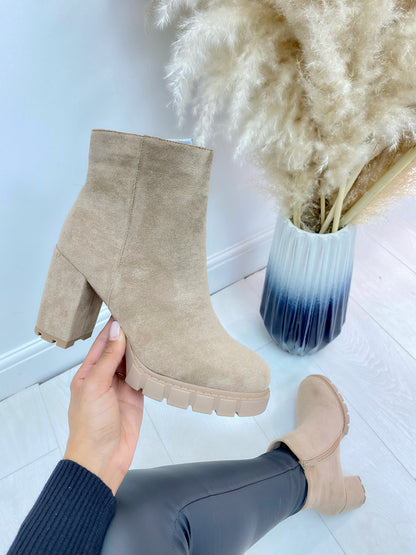 Shanis Faux Suede Chunky Heel Boot