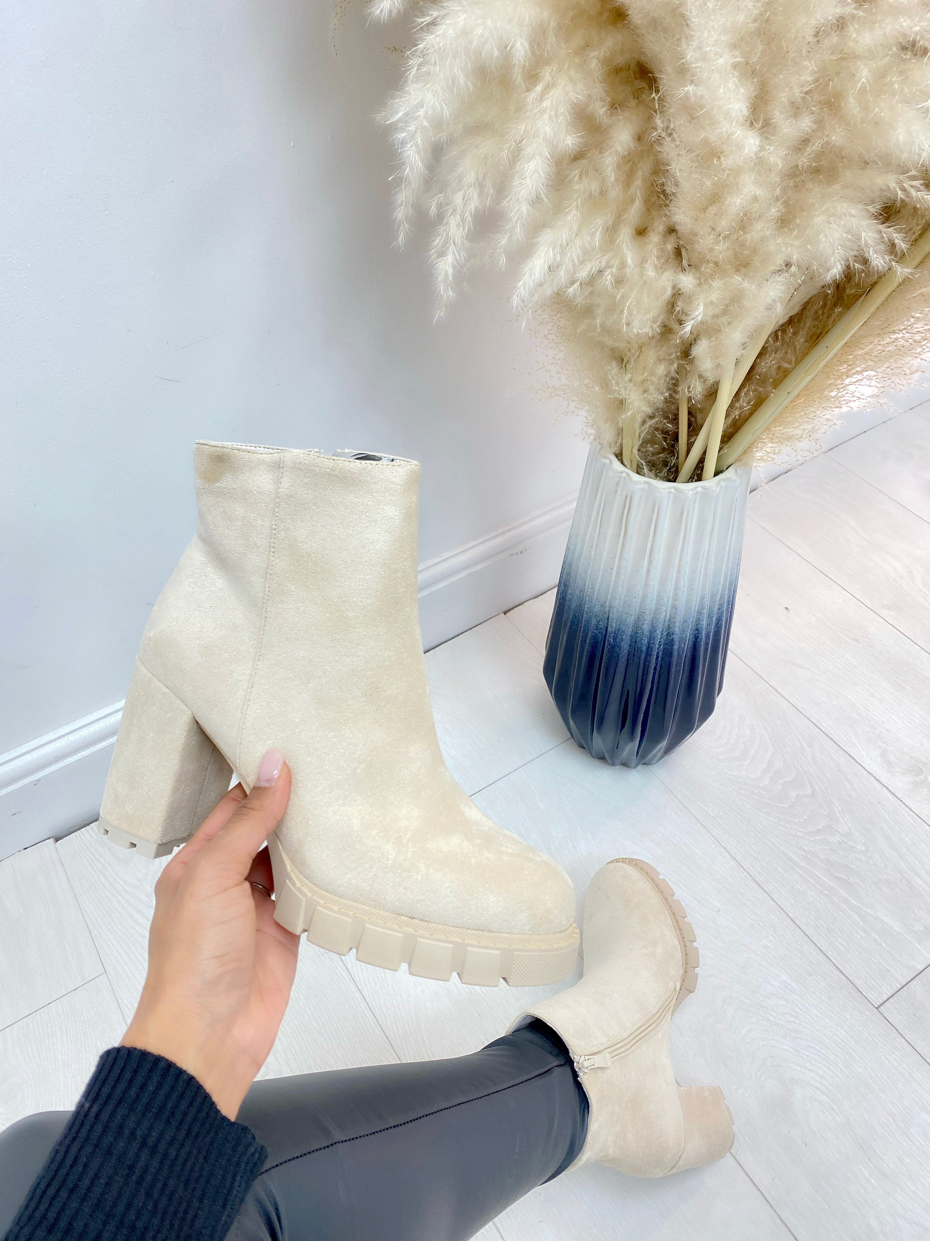 Shanis Faux Suede Chunky Heel Boot