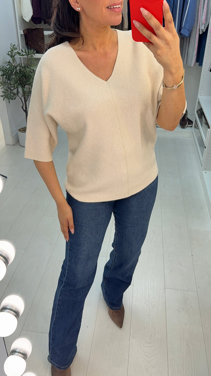 Acia Plain V Neck Waffle Textured Jumper