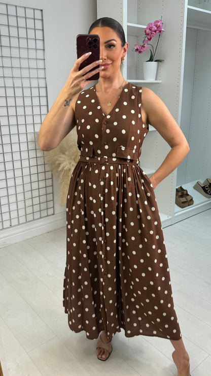 Zoya Polka Dot Belted Midi Dress