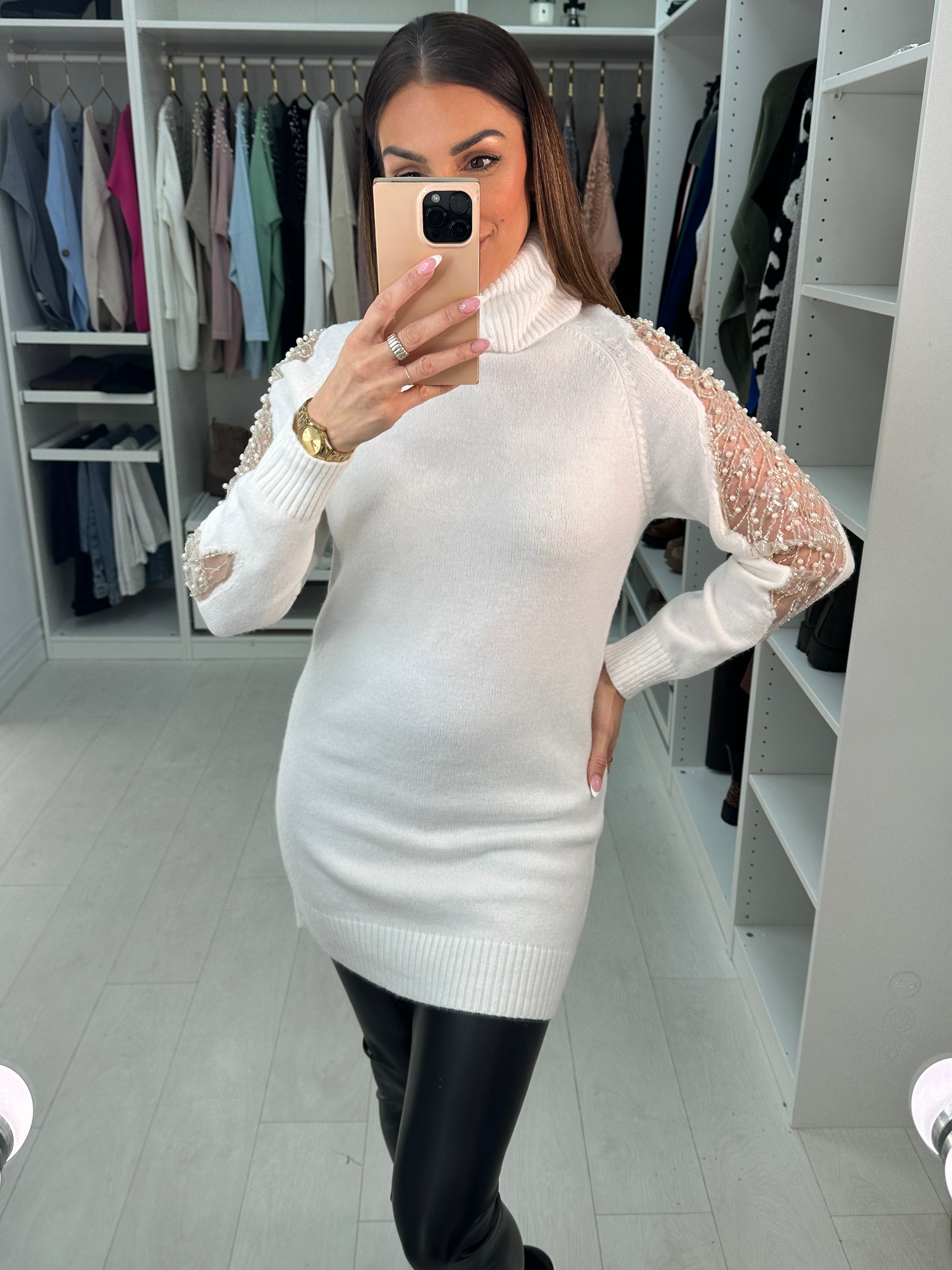 Zara Sheer Panel Beaded Jumper Dress