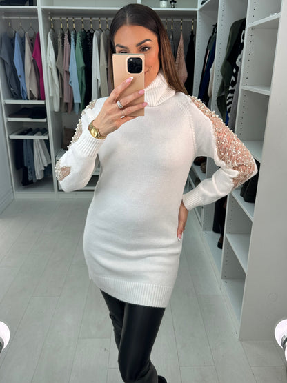 Zara Sheer Panel Beaded Jumper Dress