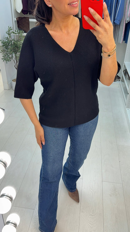 Acia Plain V Neck Waffle Textured Jumper