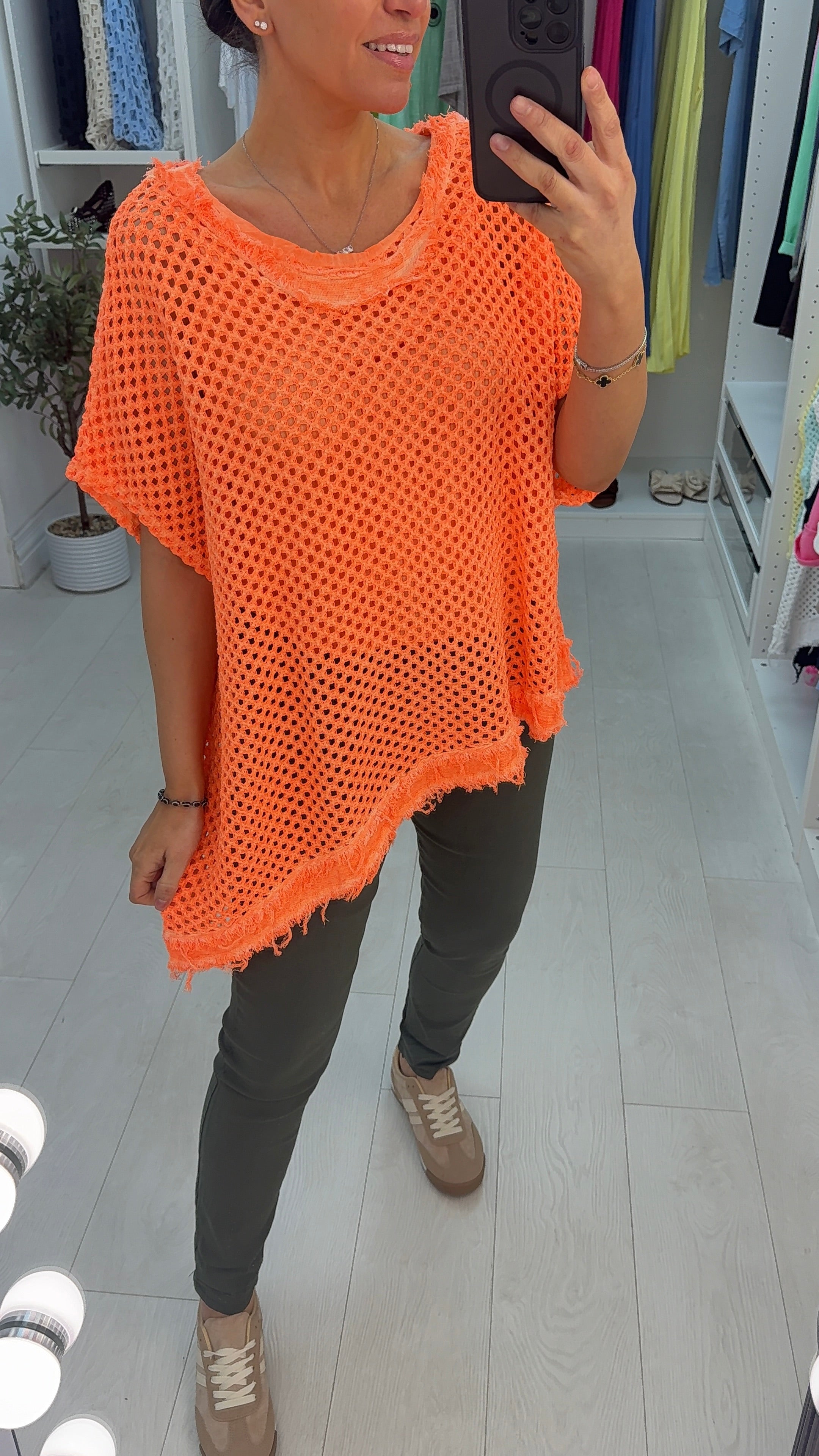 Sharina Frayed Edge Asymmetric Crochet Top