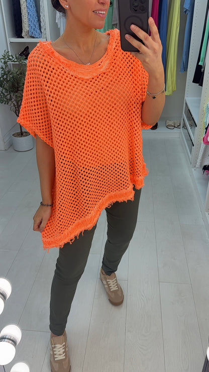 Sharina Frayed Edge Asymmetric Crochet Top