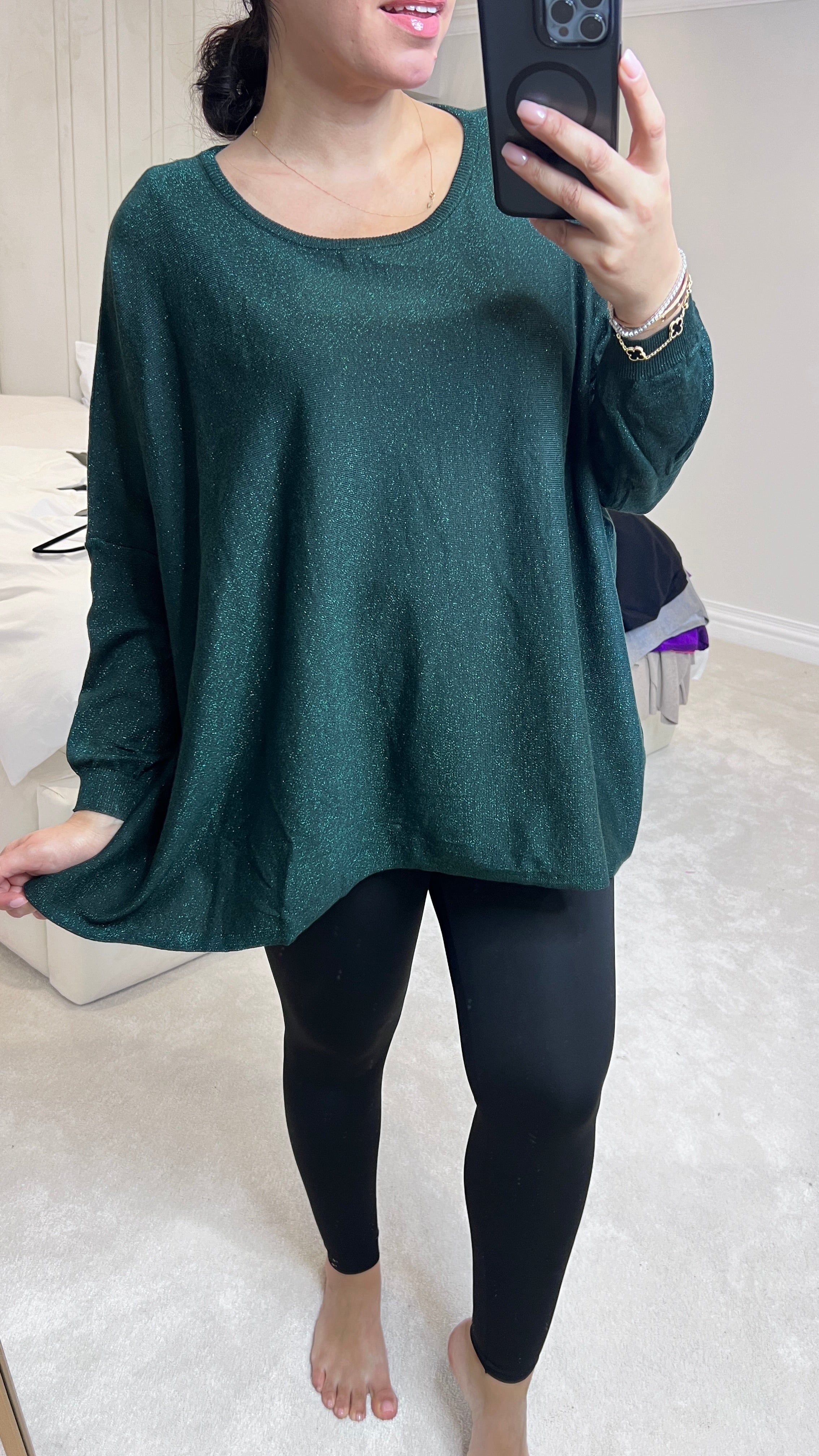 Jayne Batwing Plain Glitter Jumper