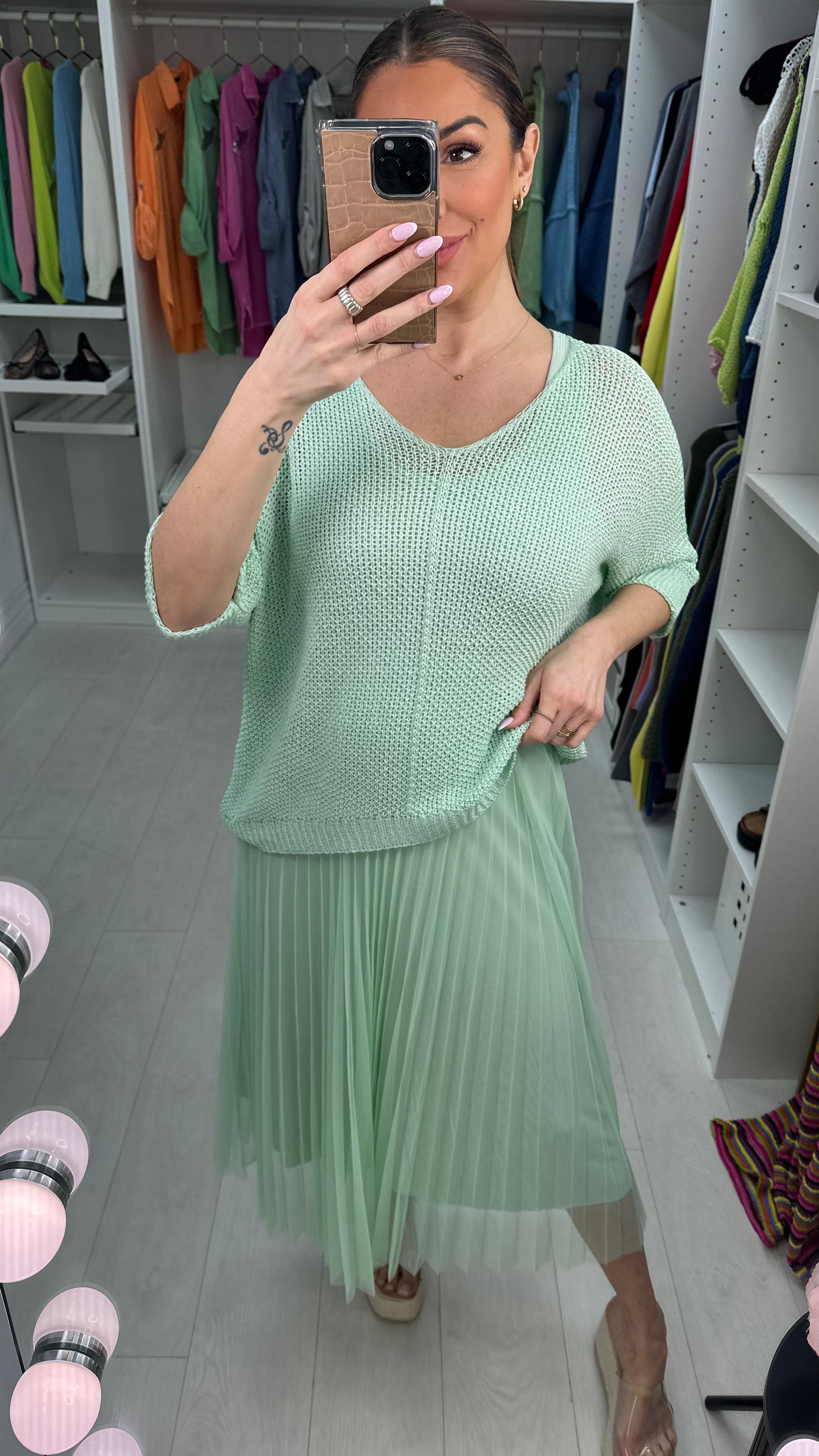 Alissia 2 Piece Knit Top & Pleated Chiffon Dress