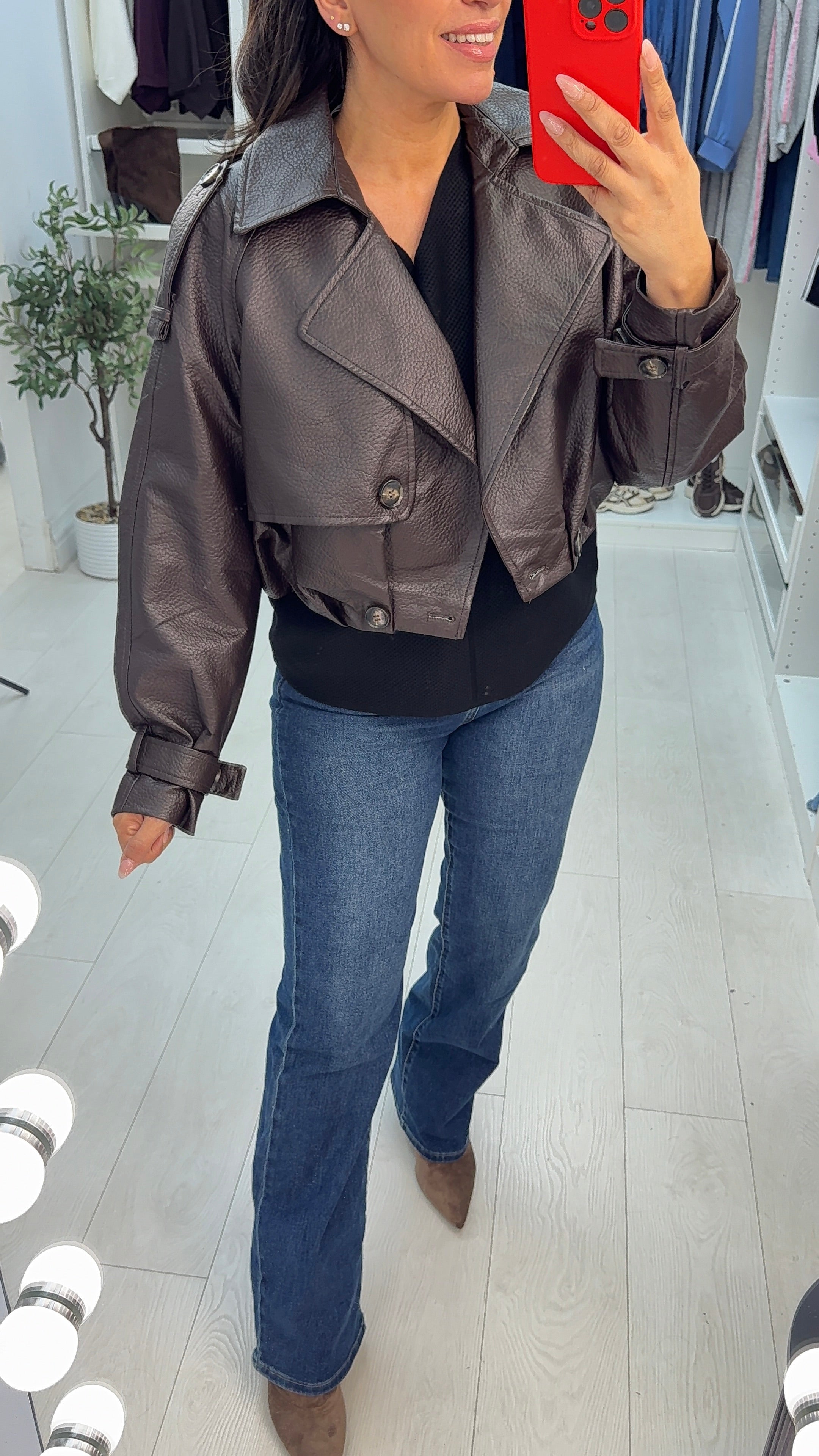 Yavanna Cropped Faux Leather Jacket