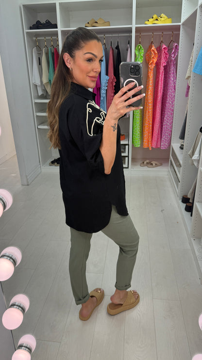 Lucretia Plain Floral Embellished Linen Shirt