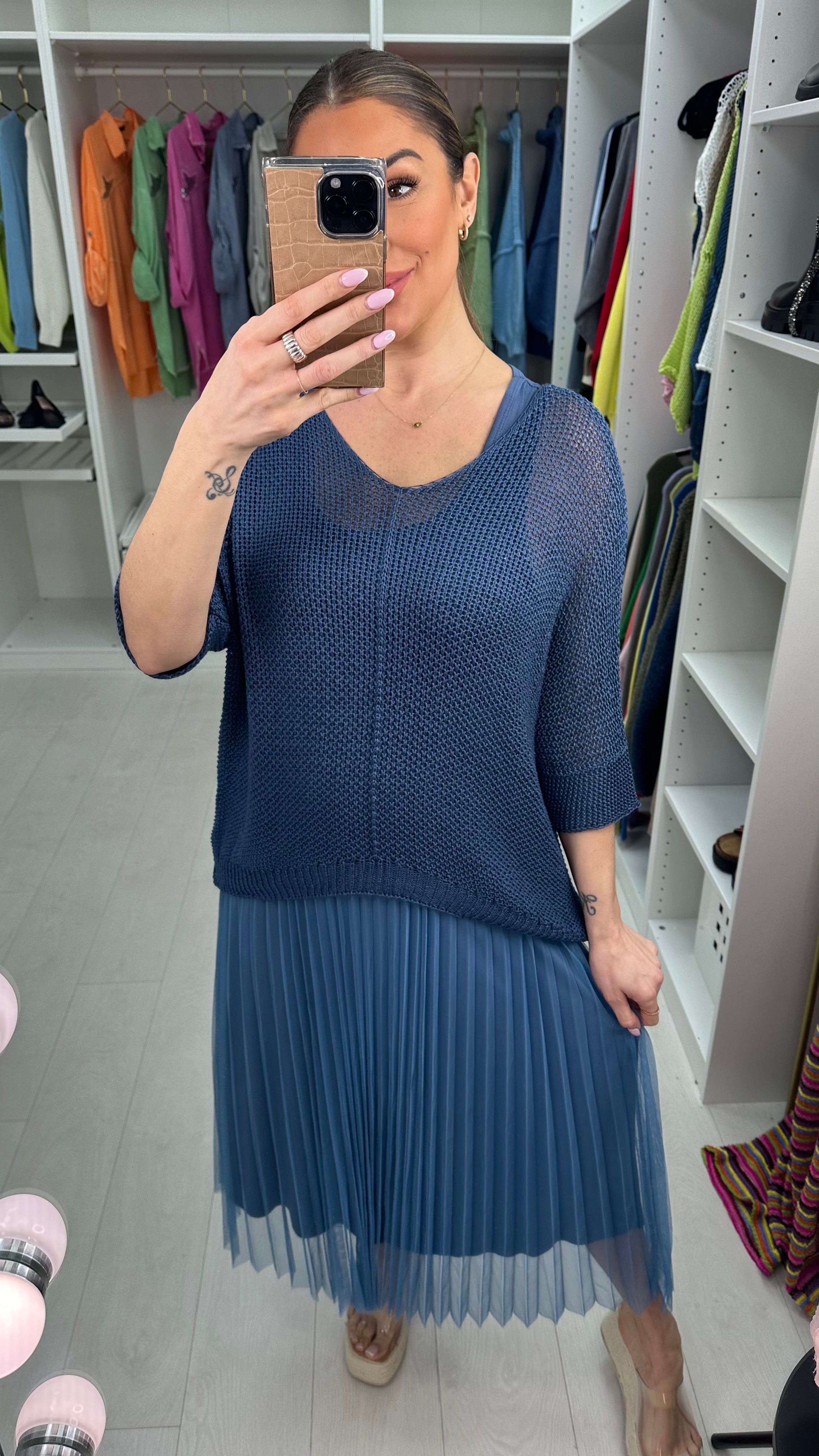 Alissia 2 Piece Knit Top & Pleated Chiffon Dress