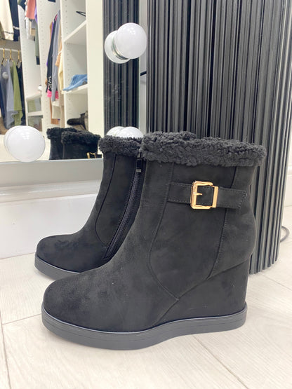 Jeanie Faux Suede Buckle Wedge Boot
