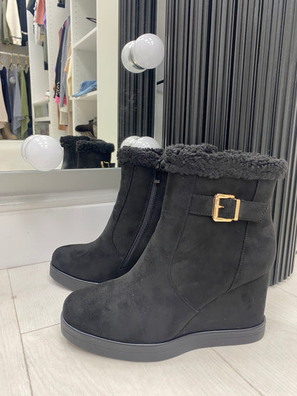Jeanie Faux Suede Buckle Wedge Boot