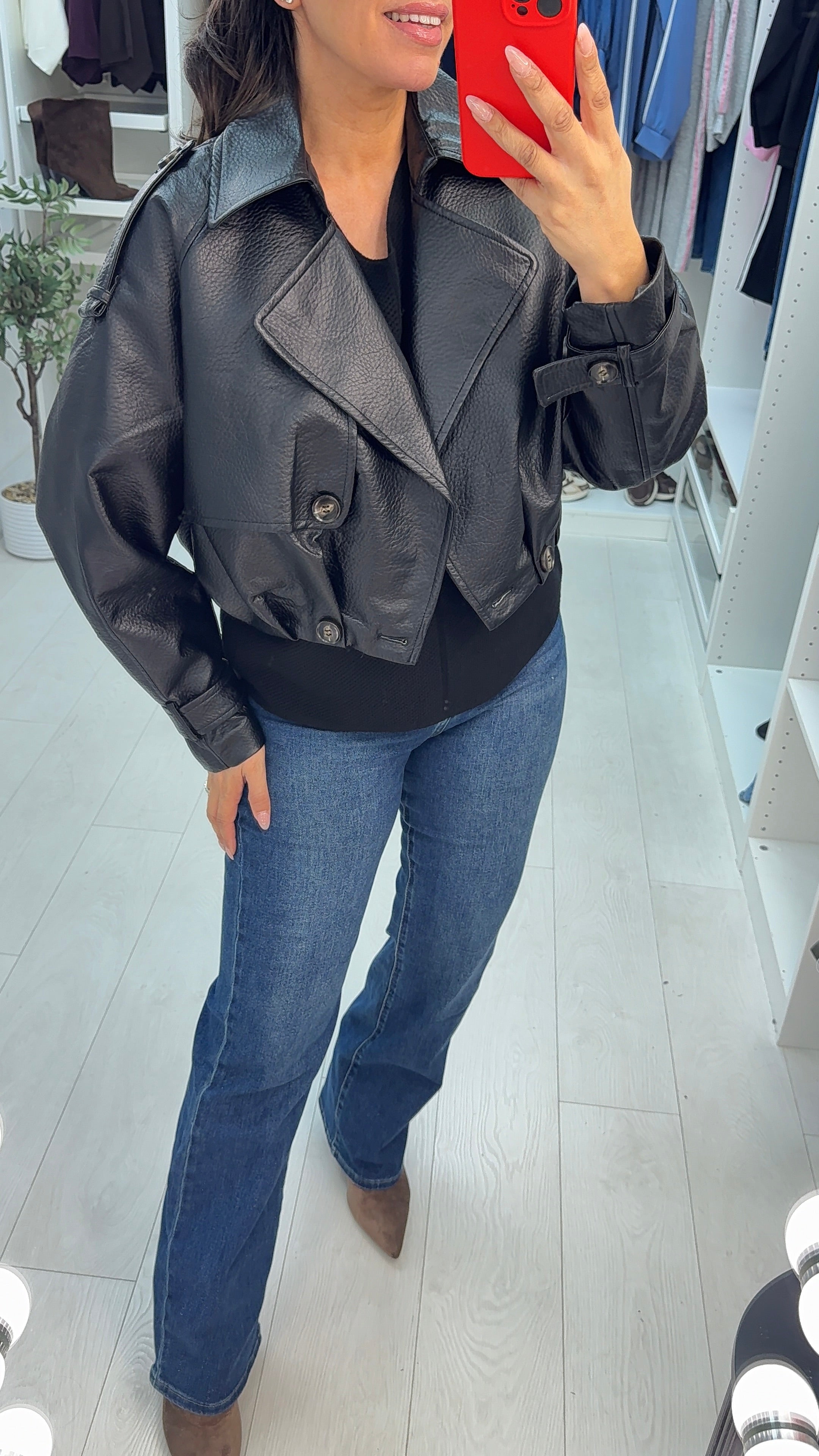Yavanna Cropped Faux Leather Jacket