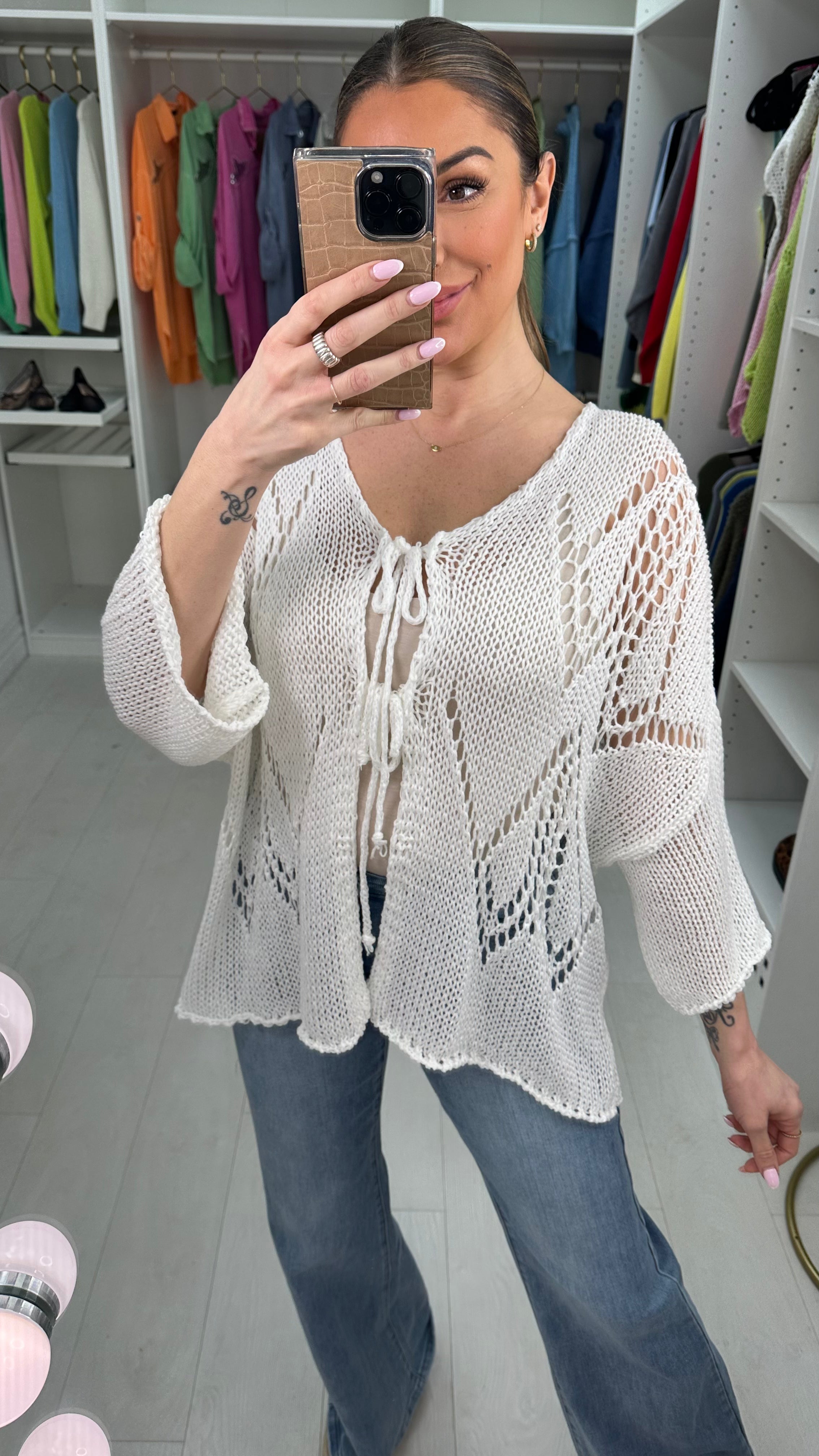 Mindie Tie Front Crochet Cardigan