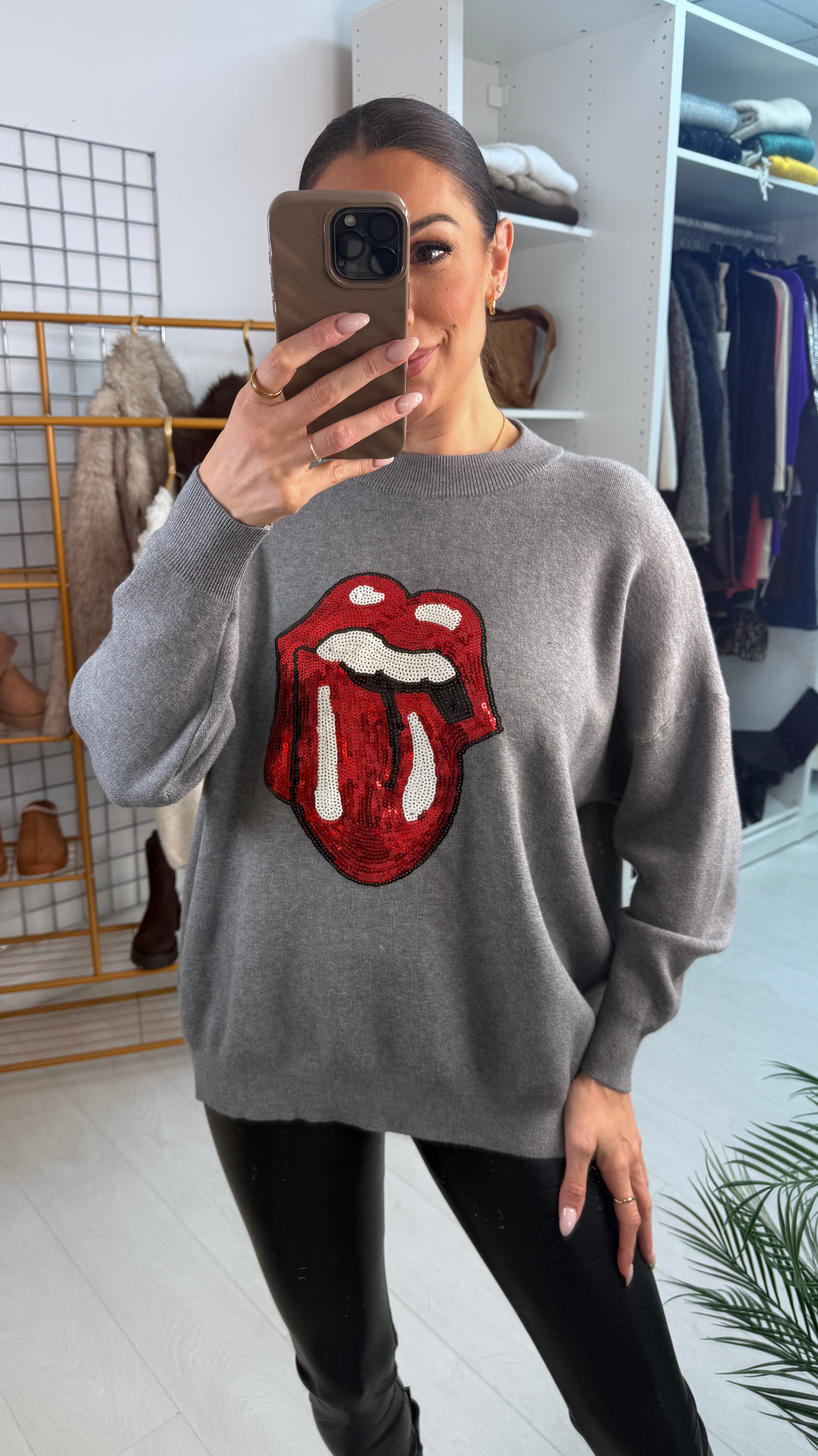 Lucillie Sequin Embellished Lips Detailed Jumper