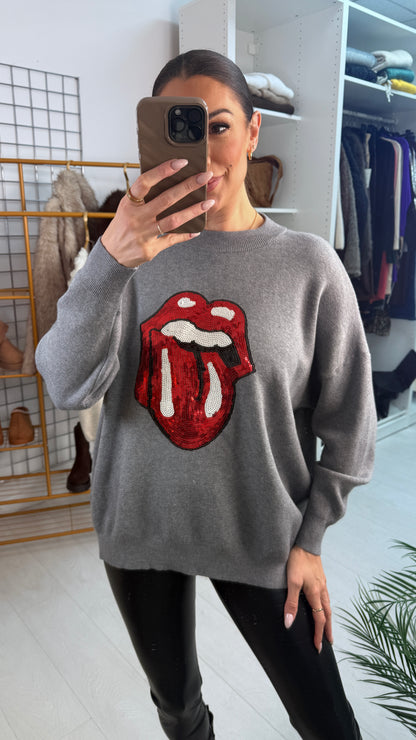Lucillie Sequin Embellished Lips Detailed Jumper