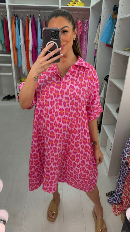 Mallory Leopard Print Cheesecloth Midi Dress