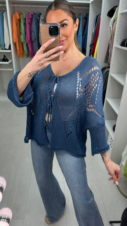 Mindie Tie Front Crochet Cardigan