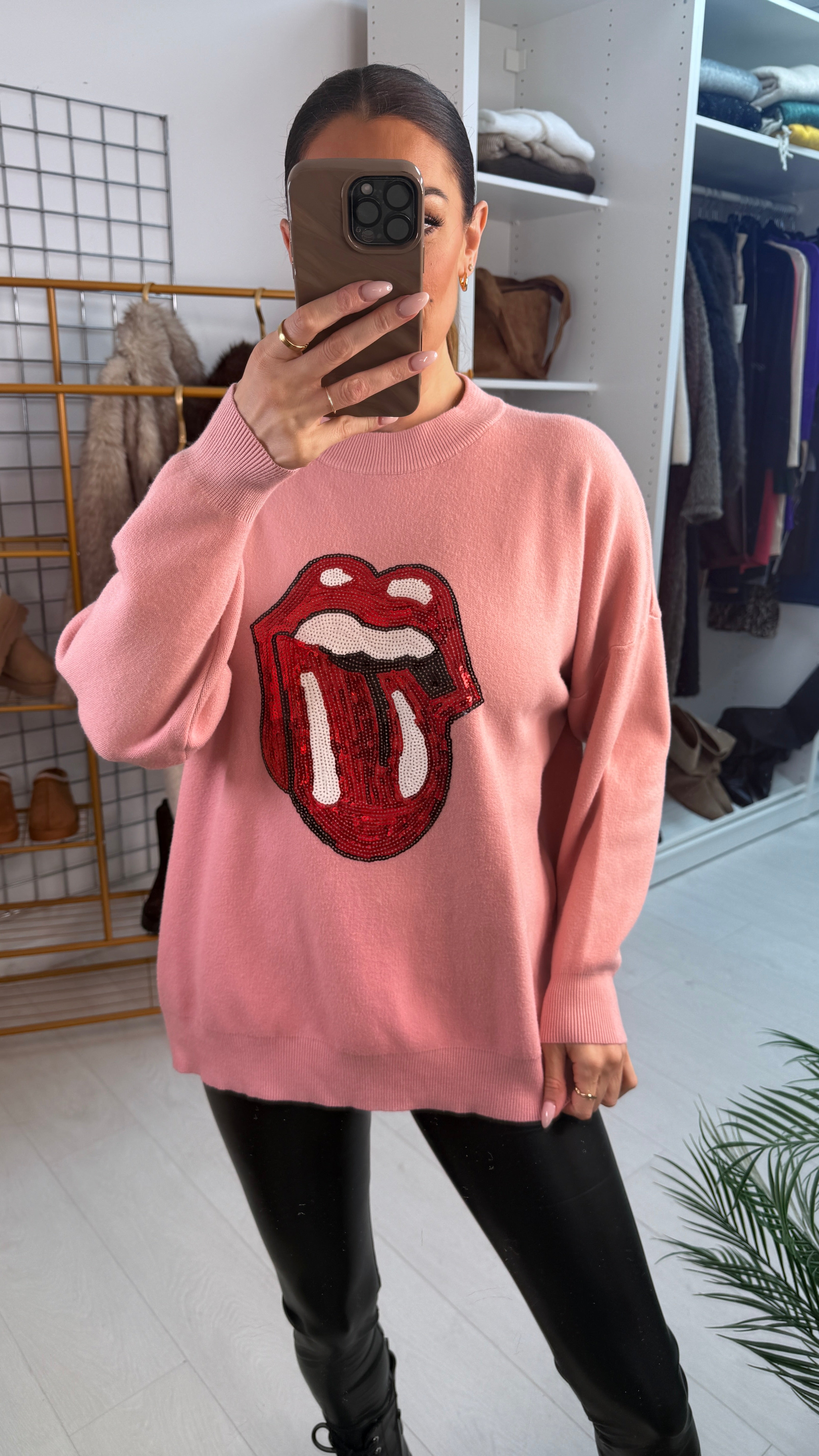 Lucillie Sequin Embellished Lips Detailed Jumper