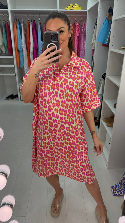 Mallory Leopard Print Cheesecloth Midi Dress