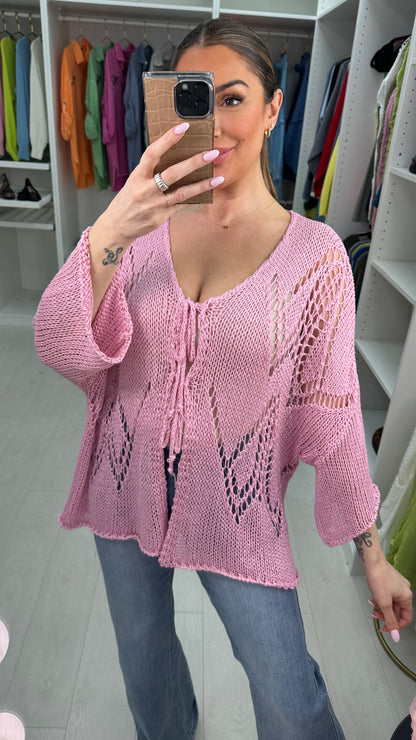 Mindie Tie Front Crochet Cardigan