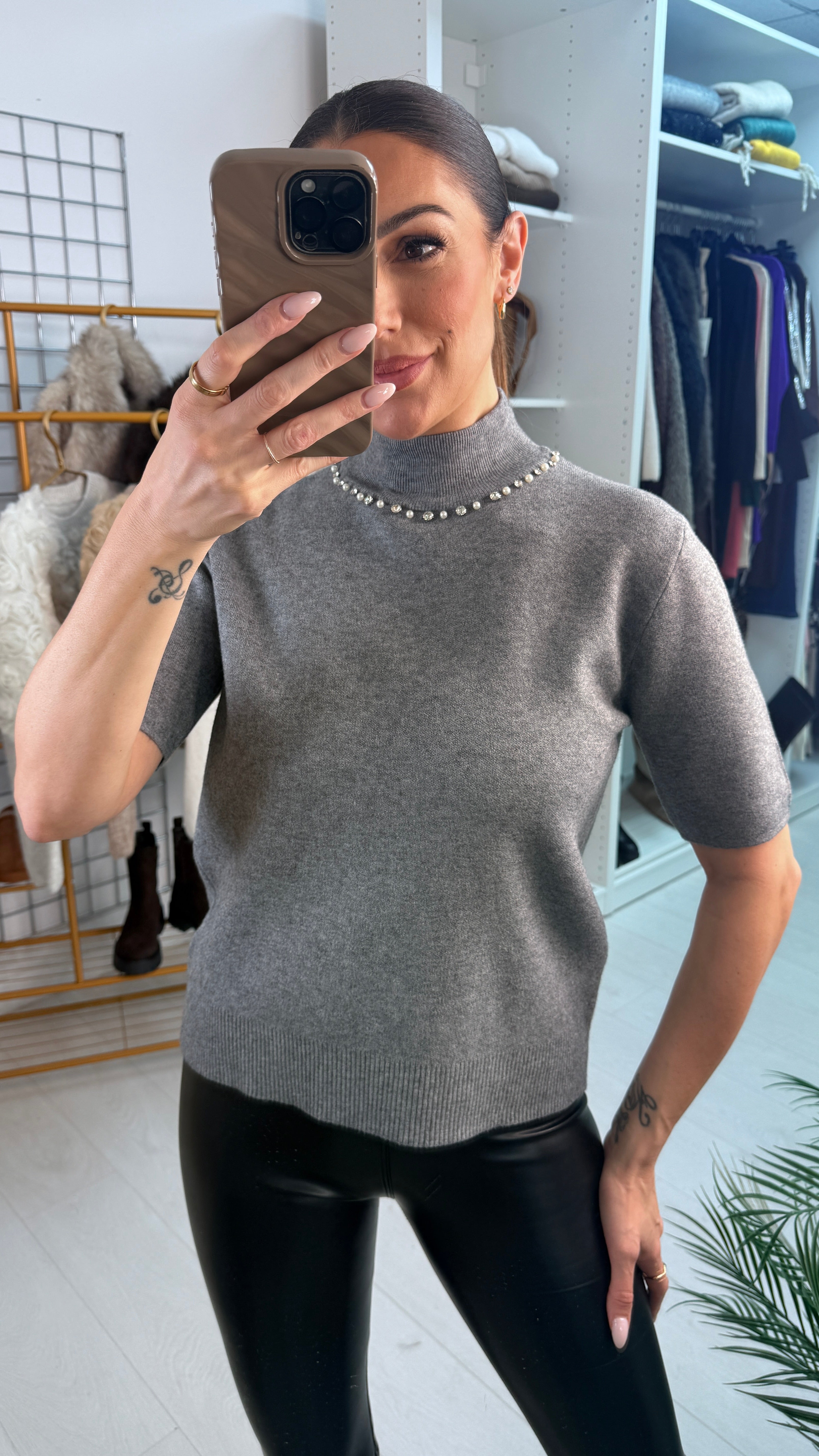 Novalie Embellished Neckline Short Sleeve Jumper