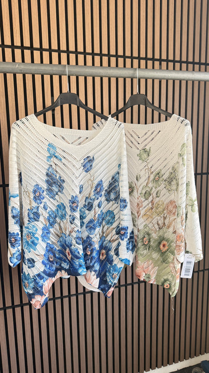 Jesse Floral Print Batwing Crochet Top