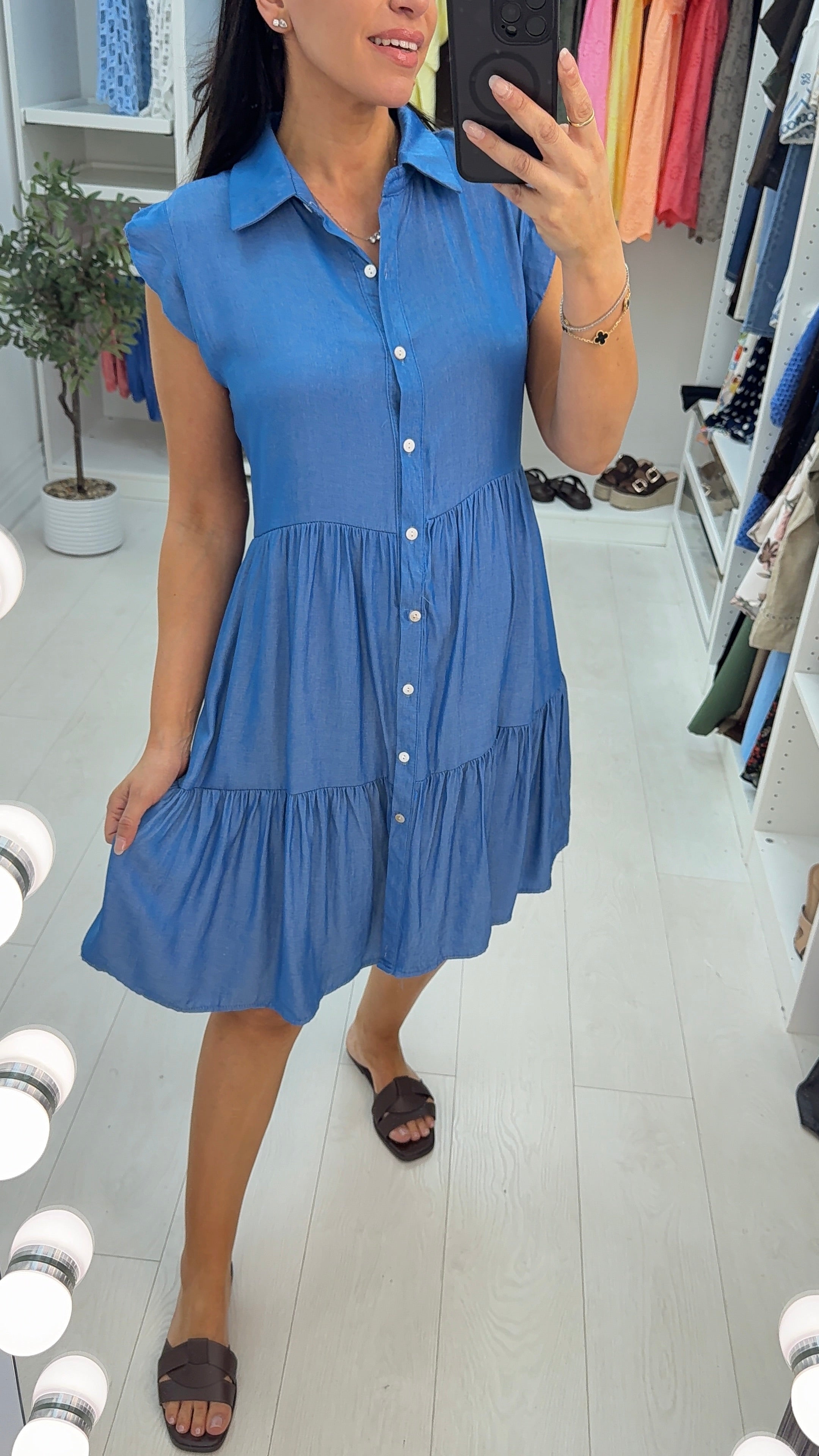 Ally Denim Smock Shirt Midi Dress