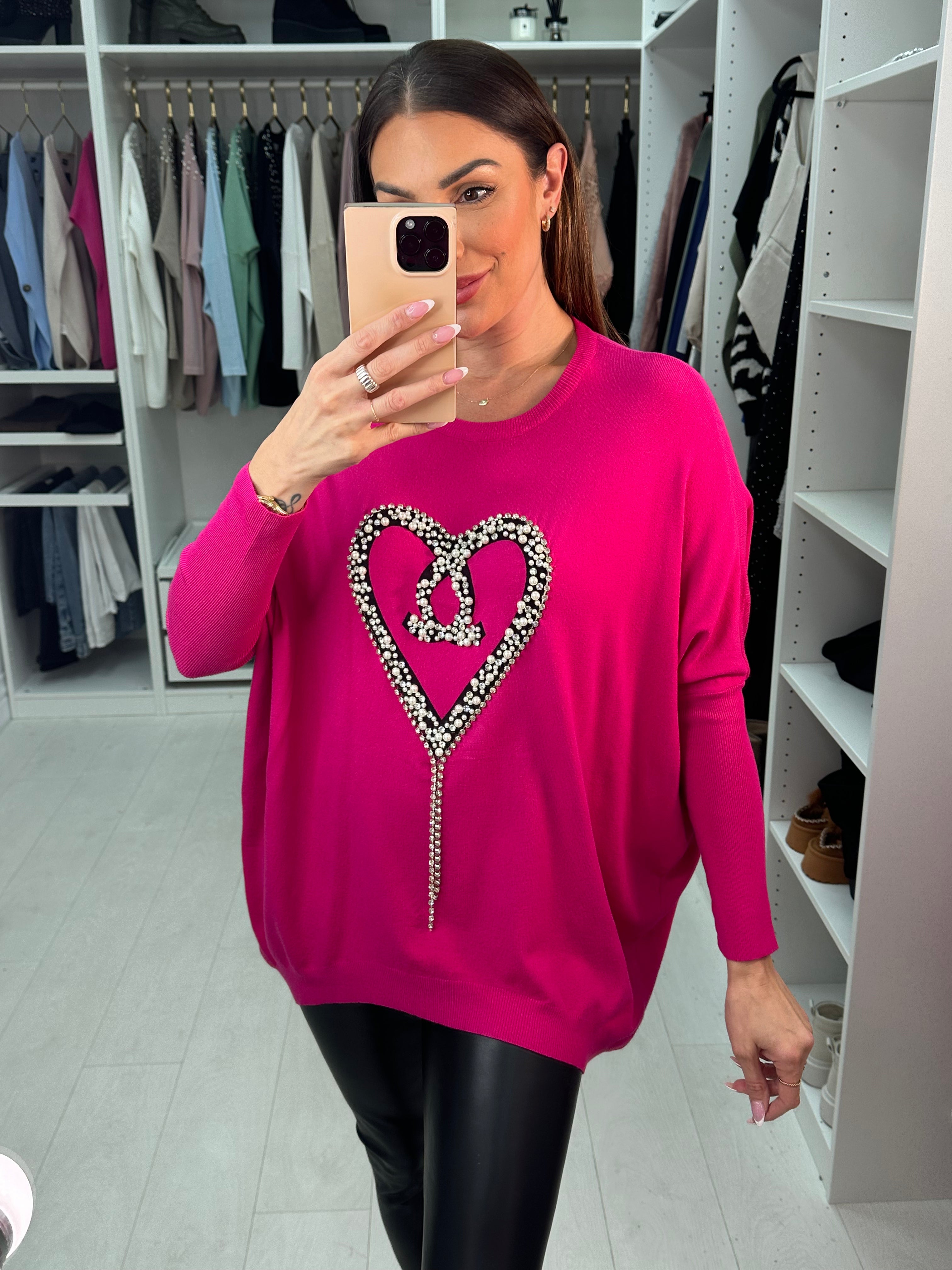 Jona Diamante & Pearl Heart Detailed Knitted Jumper