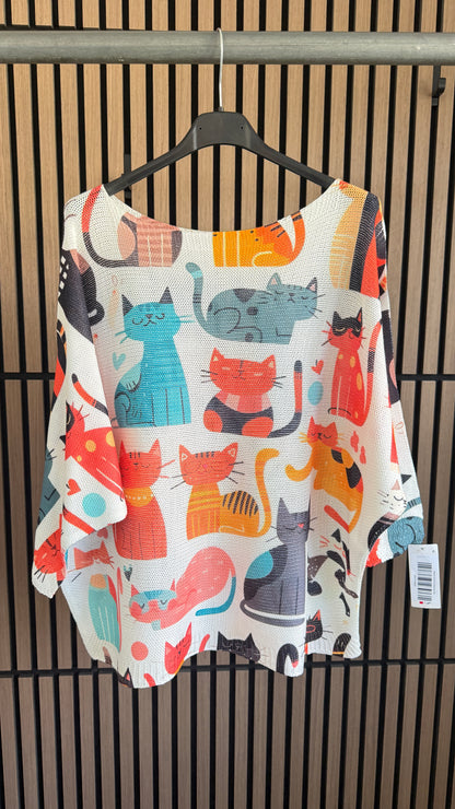 Neeve Cat Print Batwing Top
