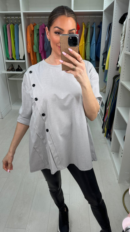 Betty Plain Oversized Button Detail Longline Top