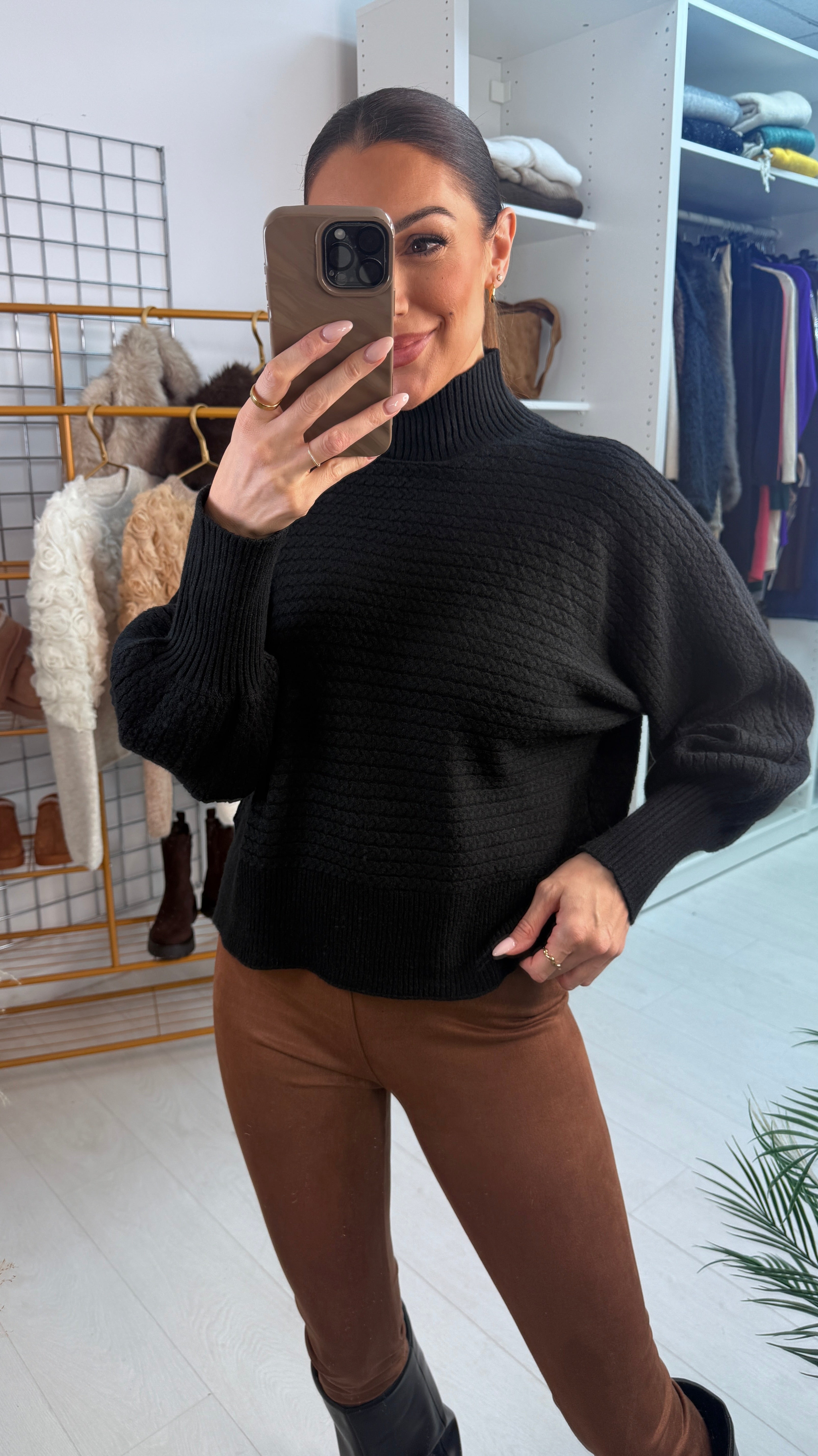 Kesley Plain High Neck Cable Knitted Jumper