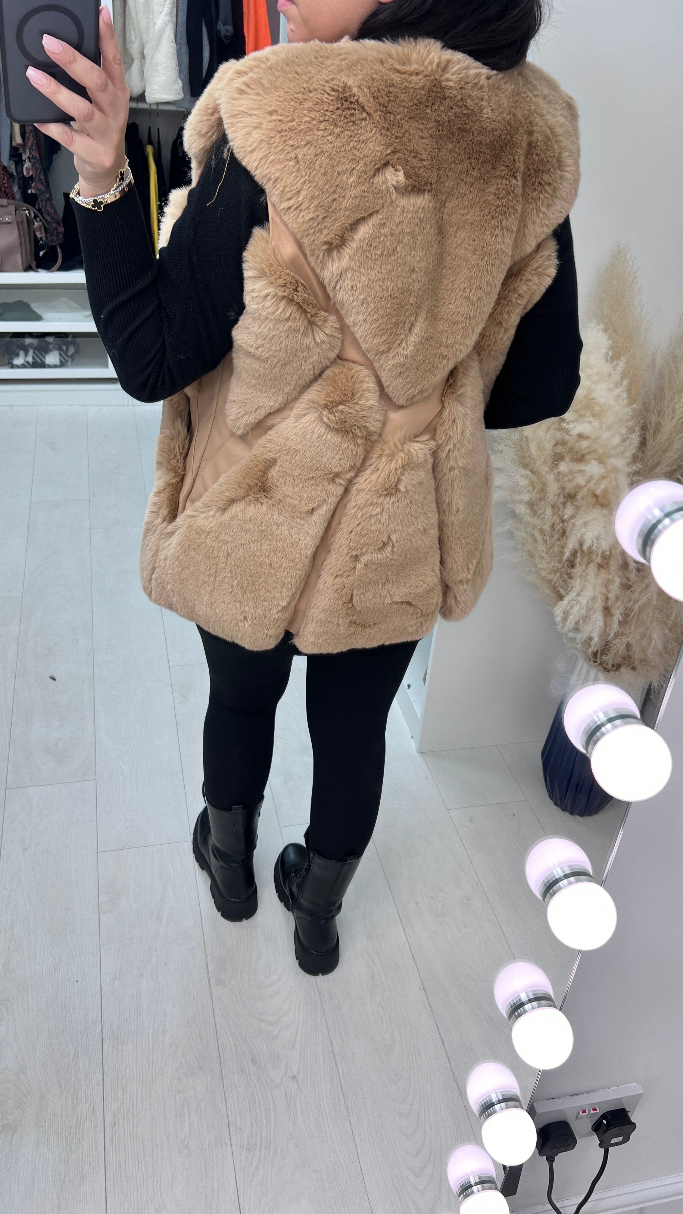 Aerin Camel Faux Fur Panelled Gilet