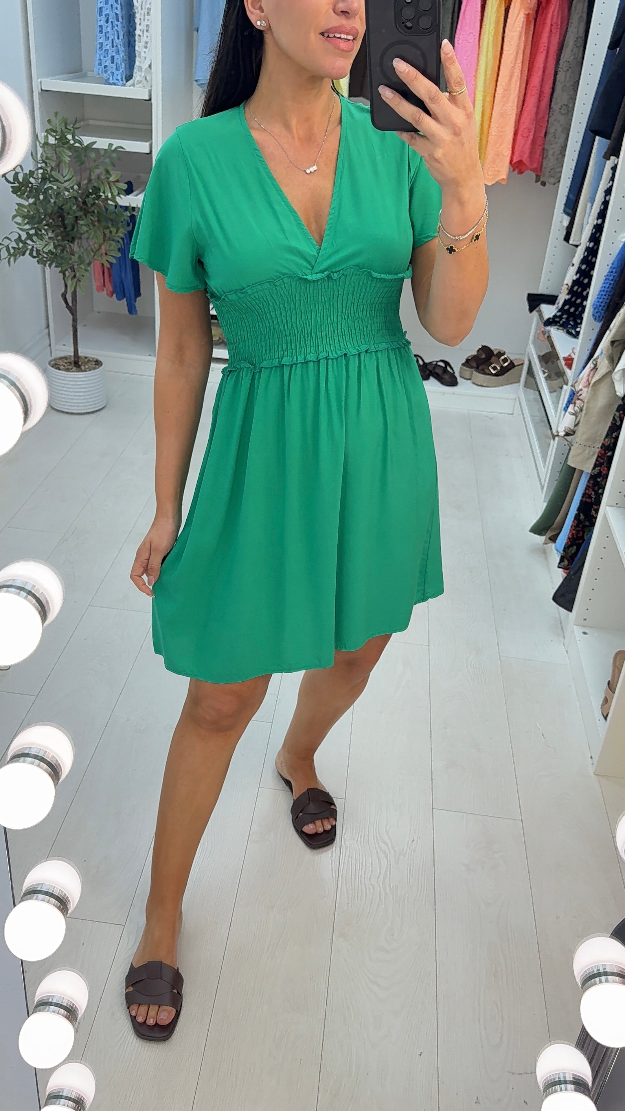Felicity Plain V Neck Short Sleeve Midi Dress