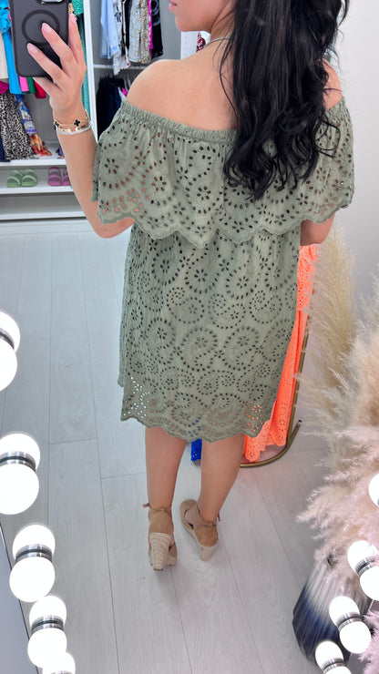 Carmen Broderie Anglaise Bardot Frill Dress