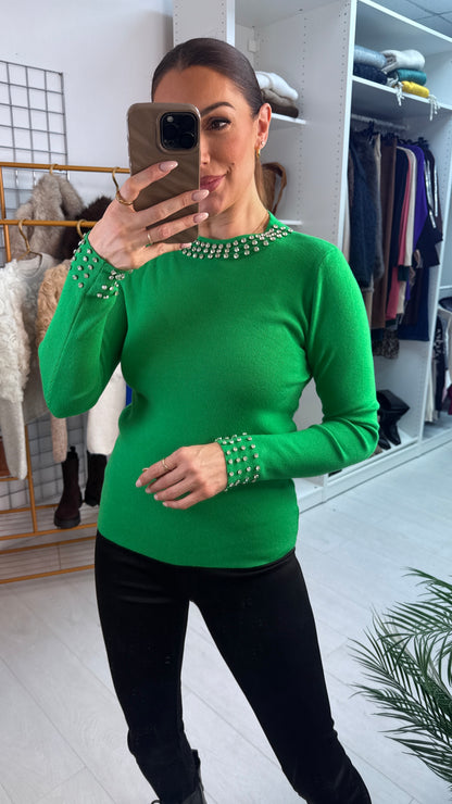 Patrese Diamante Detail Round Neck Ribbed Jumper