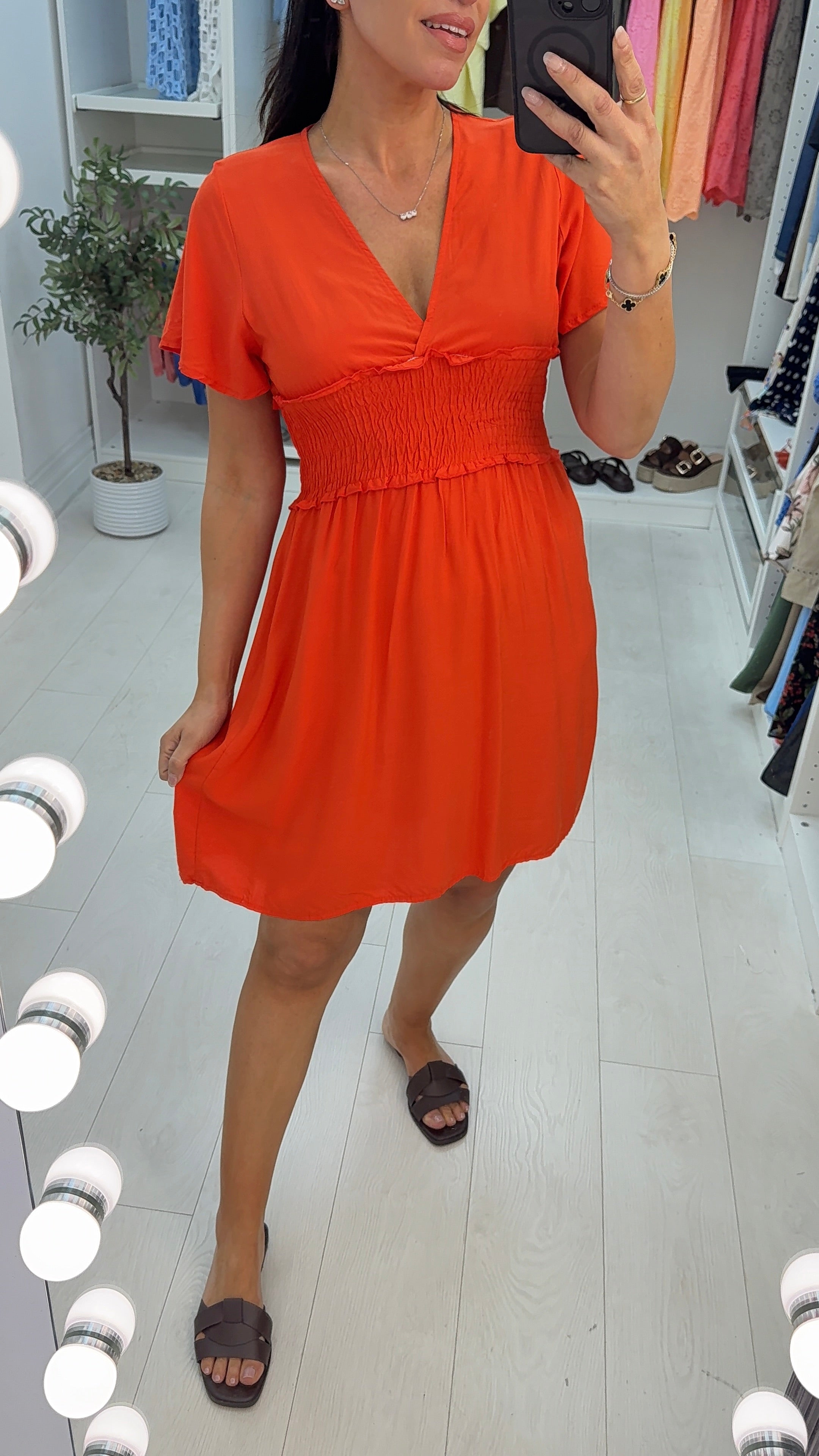 Felicity Plain V Neck Short Sleeve Midi Dress
