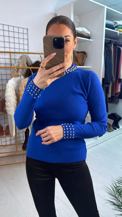 Patrese Diamante Detail Round Neck Ribbed Jumper