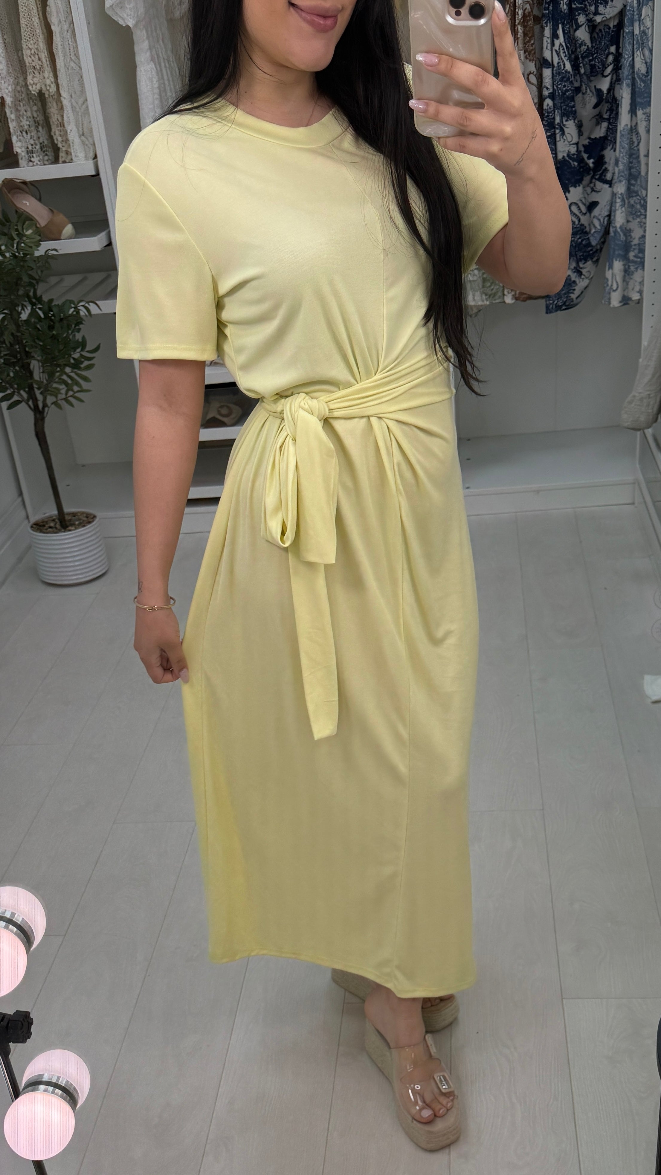 Pia Plain Tie Front Midi Dress