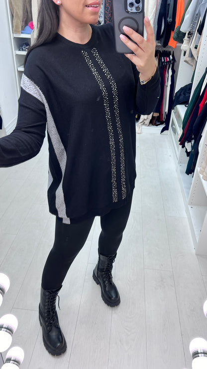 Venesse Gem Detail Strip Knit Jumper