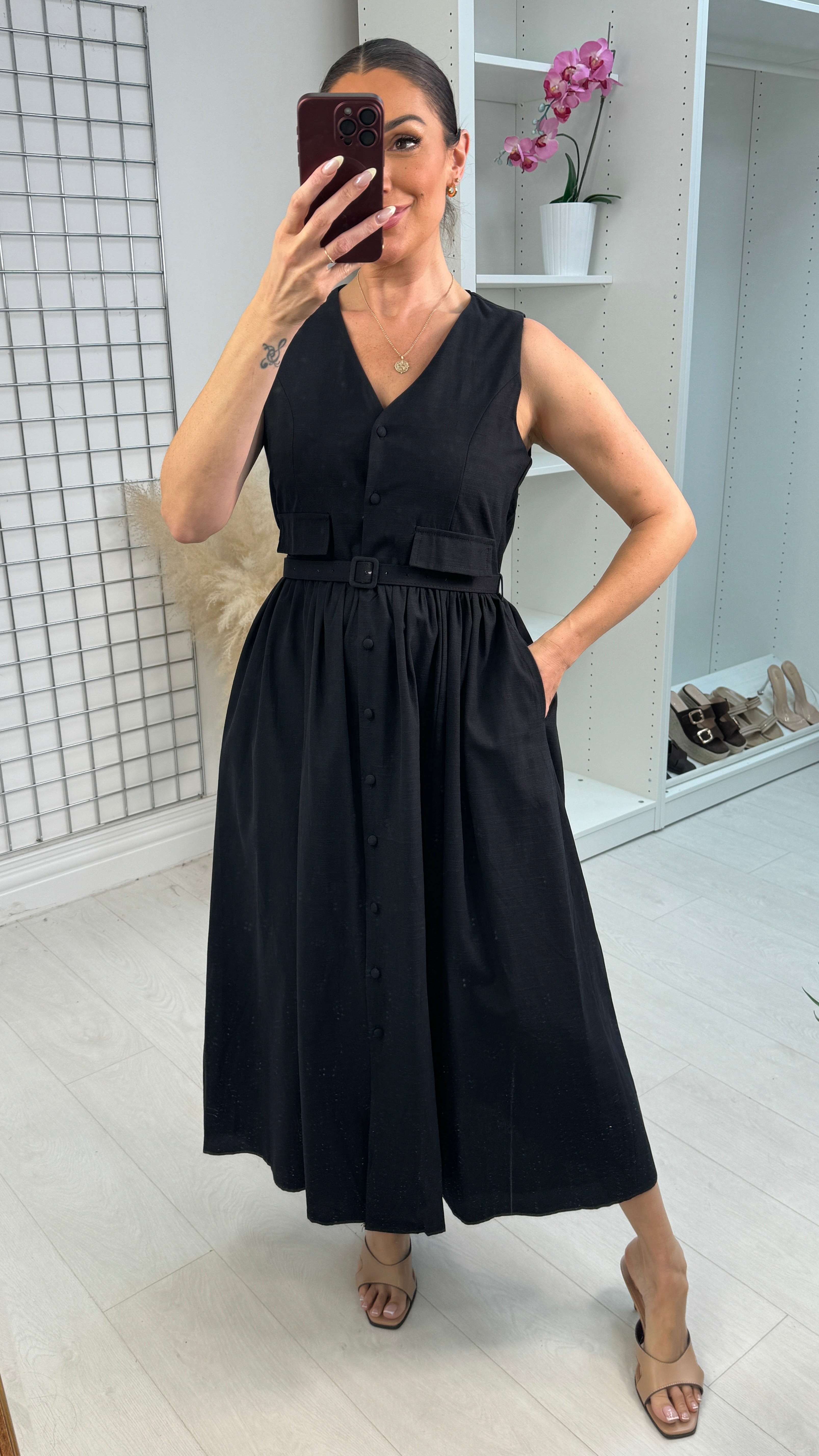 Yuna Sleeveless Belted Midi Dress