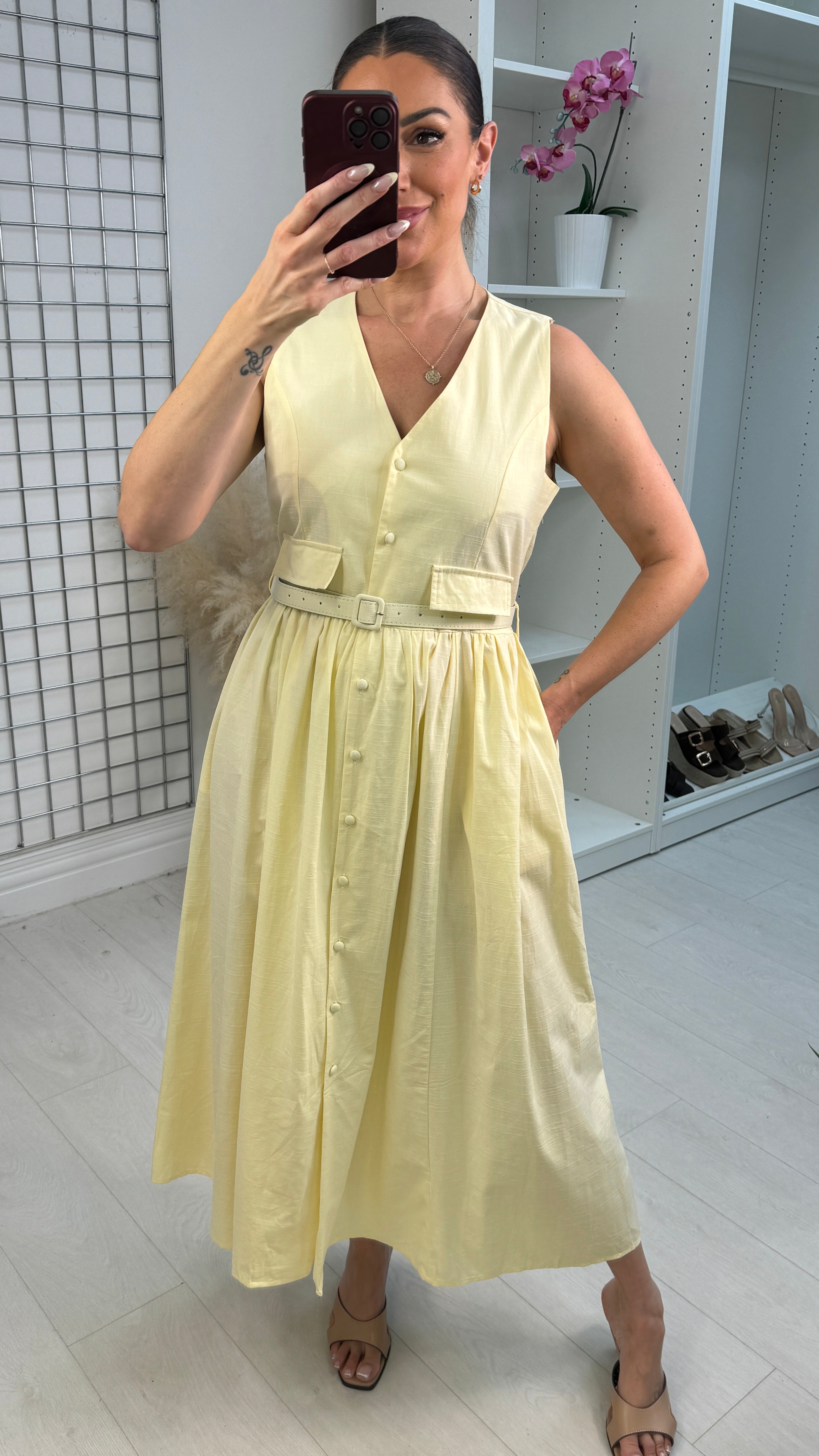 Yuna Sleeveless Belted Midi Dress