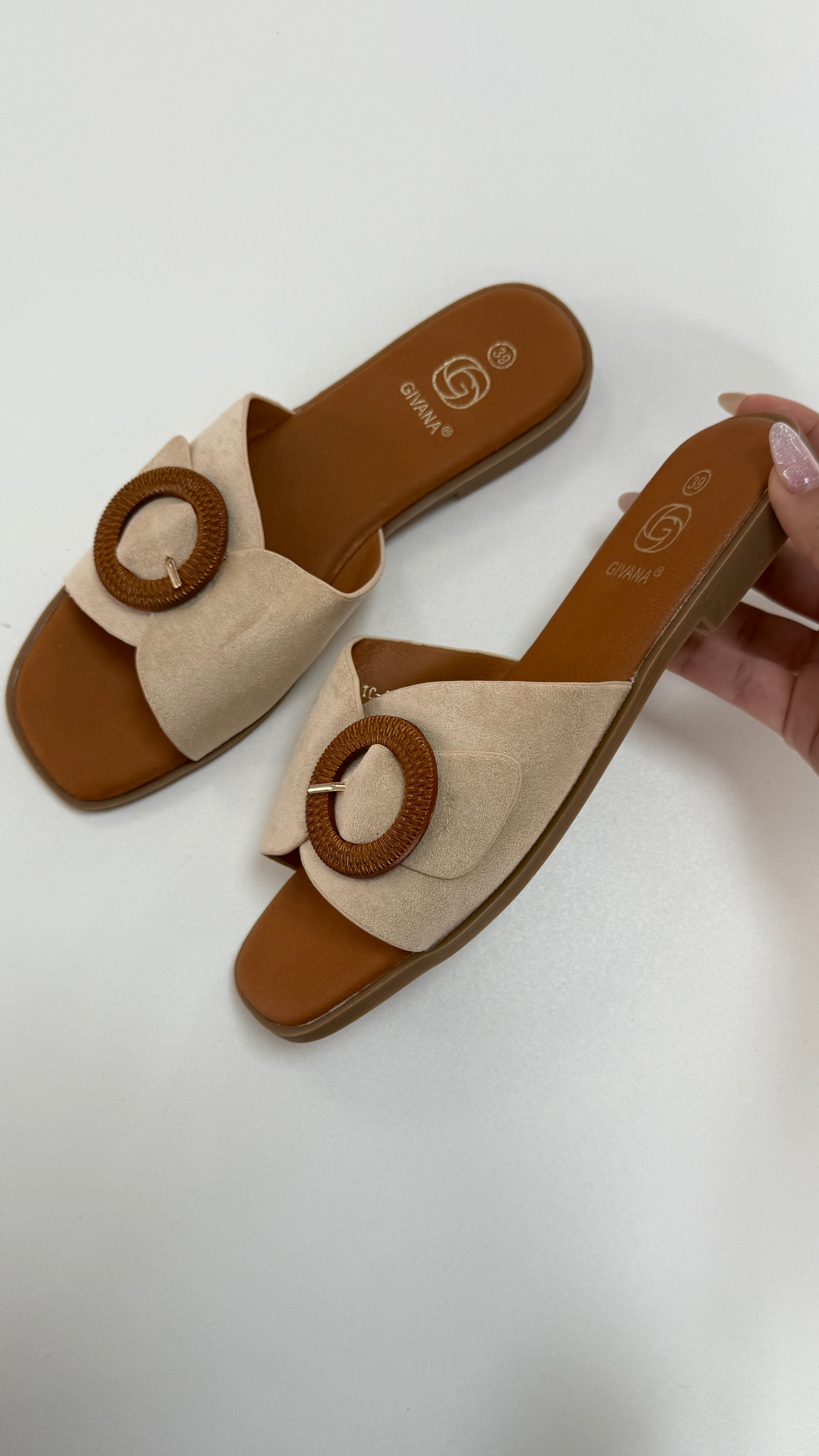 Louanne Faux Suede Buckle Detail Sliders