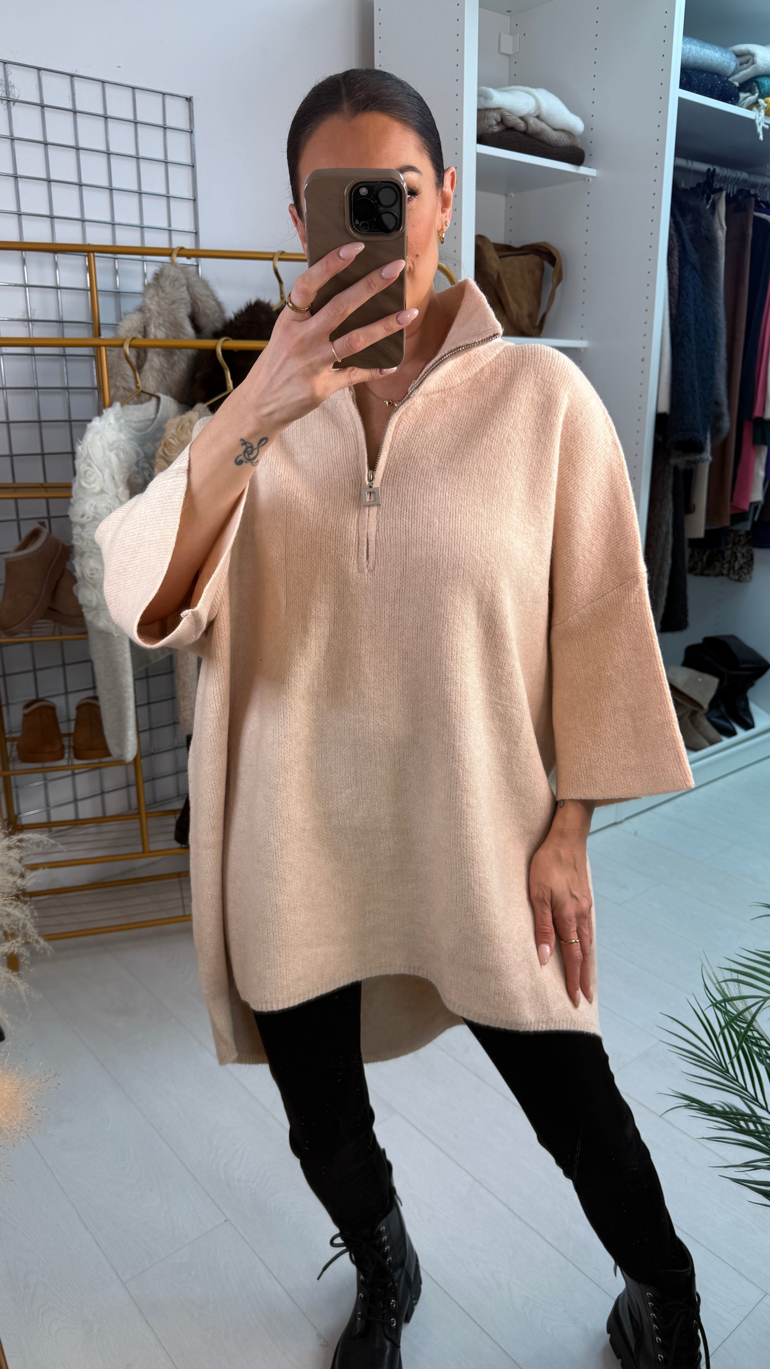 Pria Plain Loose Fit Longline Zip Front Jumper